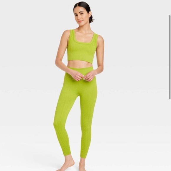 JoyLab Women's Seamless Cable Knit 7/8 Leggings Green M - Picture 1 of 6
